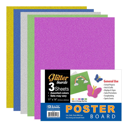 BAZIC 11" X 14" Glitter Poster Board (3/Pack)