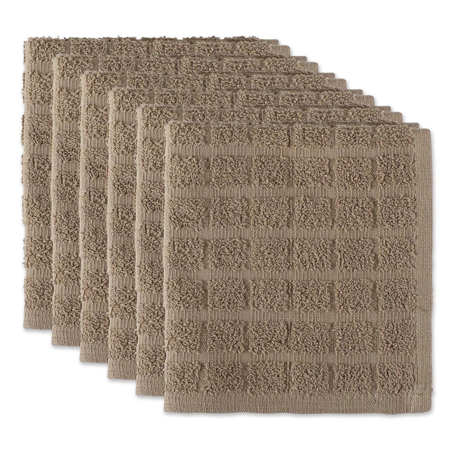 DII Design Basic Terry Collection Solid Windowpane Dishcloth Set, 12x12, Stone, 6 Piece