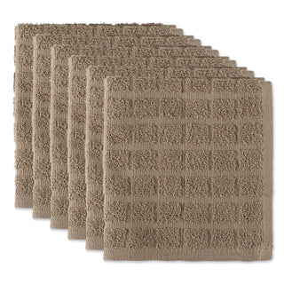 DII Design Basic Terry Collection Solid Windowpane Dishcloth Set, 12x12, Stone, 6 Piece