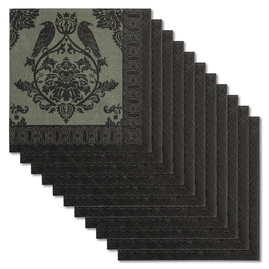 Karma Disposable Napkin, Cocktail, Damask Crow