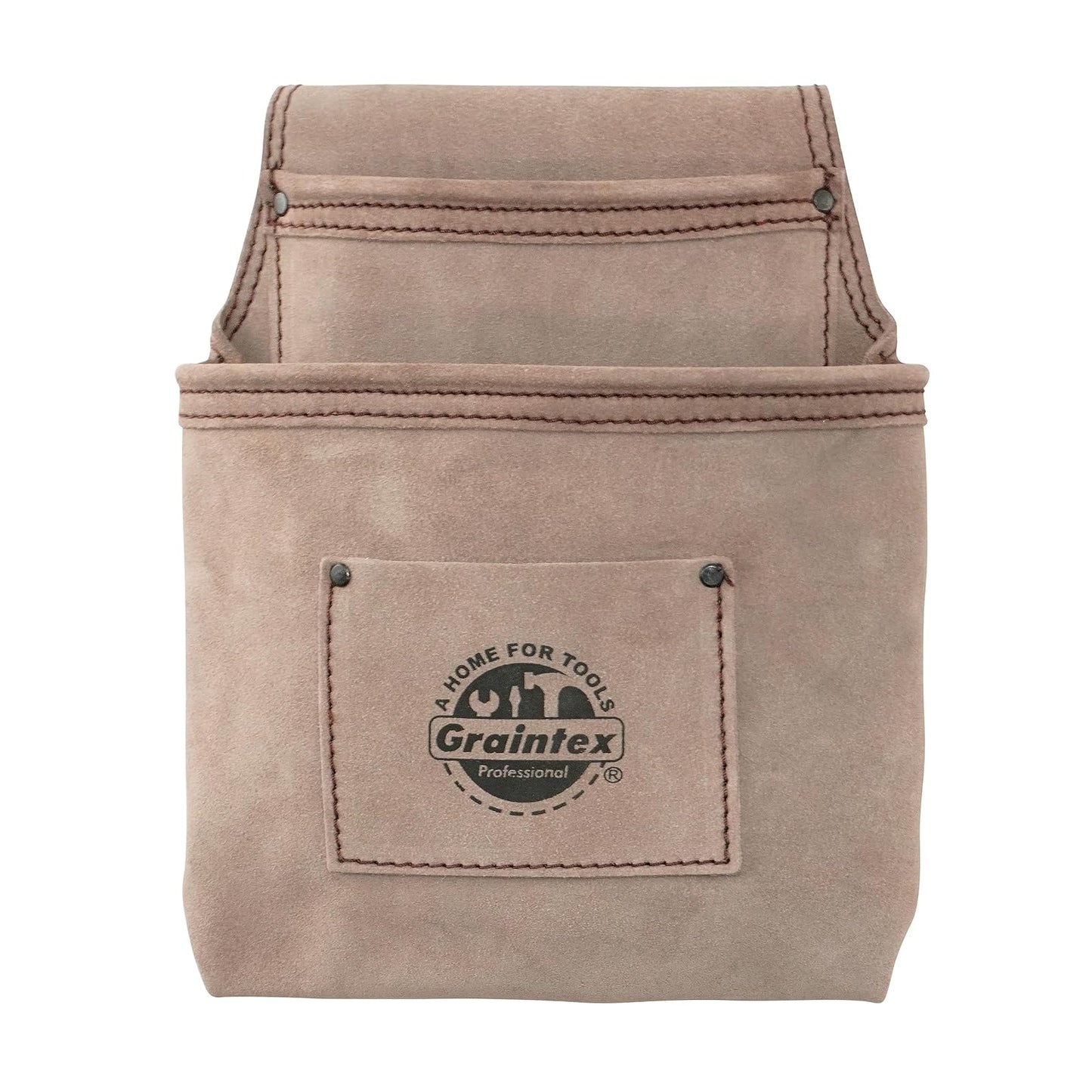 Graintex SS2049 2 Pocket Nail & Tool Pouch Beige Color Suede Leather for Constructors, Electricians, Plumbers, Handymen