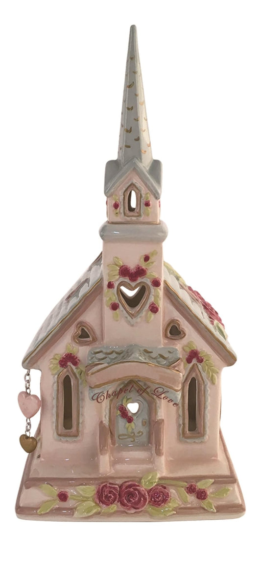 Blue Sky Clayworks Chapel of Love Candle House, 10-inch Height, Multicolor, Valentines Day, Tabletops
