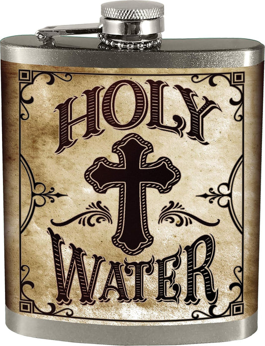 Spoontiques 15737 Holy Water Stainless Hip Flask, 7 ounces, Silver