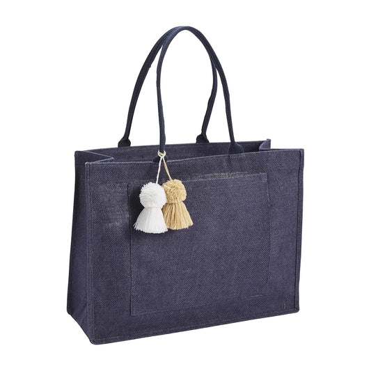 Mud Pie Women's Jute Tote, 18.5" x 14", Navy