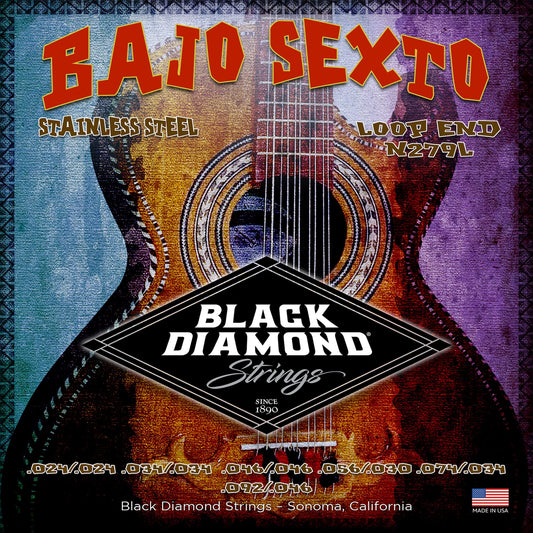 Black Diamond Strings® N279L Bajo Sexto Stainless (Loop) 024/.024 | .034/.034 | .046/.046 | .030/.056 | .074/.034 | 092 .046