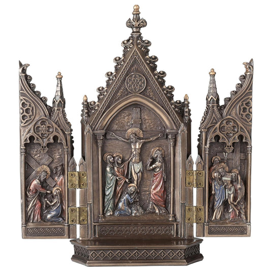 Unicorn Studio 8.13 Inch Calvary Triptych Cold Cast Decorative Figurine, Bronze Color