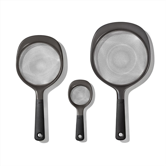 OXO Food Strainer, 3 Strainer Set, Black