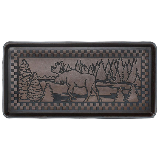 Larry Traverso Moose Scene Rubber Boot-Tray, 32 x 16 inches, One-Piece Seamless Construction, Durable Vulcanized Rubber, Year Round Use Indoors or Outdoors, Bronze