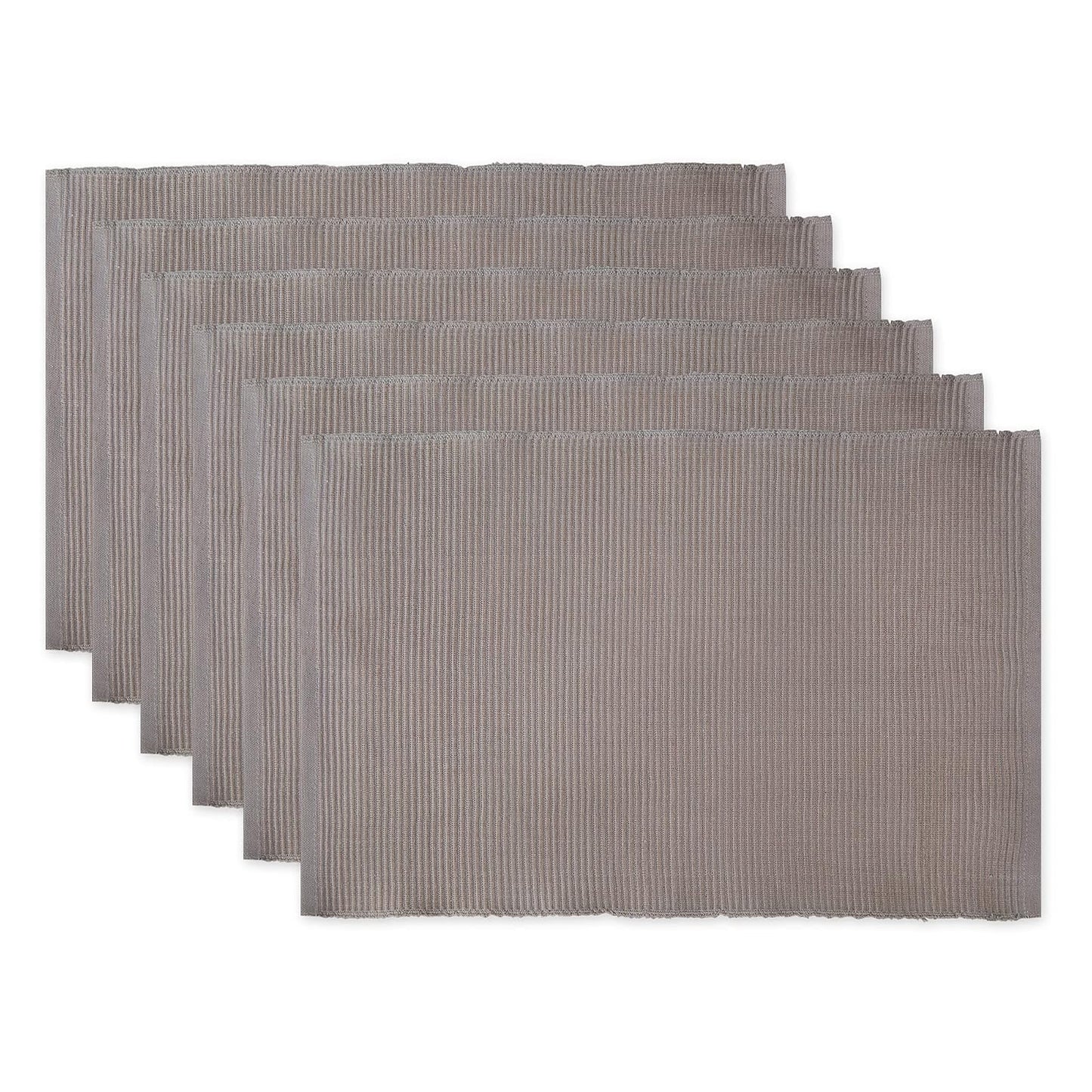 DII Design Basic Everyday Ribbed Tabletop Collection 100% Cotton, Placemat Set, 13x19, Gray, 6 Pieces