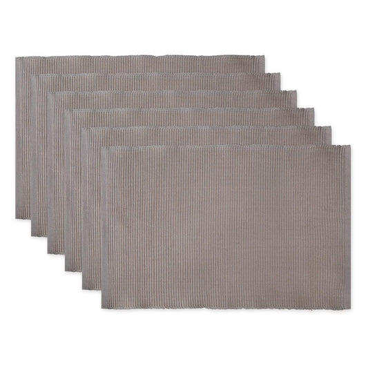 DII Design Basic Everyday Ribbed Tabletop Collection 100% Cotton, Placemat Set, 13x19, Gray, 6 Pieces