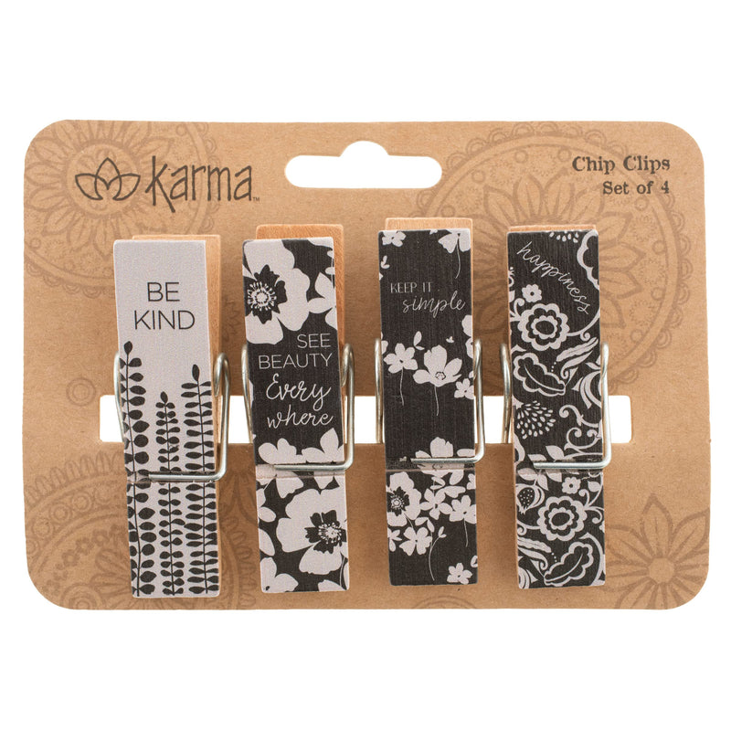 Karma Gifts Chip Clips, One Size, Black Floral