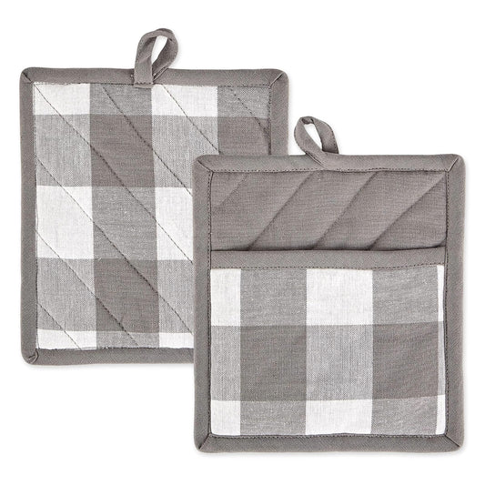 DII Design Buffalo Check Kitchen Collection, Classic Farmhouse Kitchen Set, Potholder, One Size, Gray & White, 2 Piece