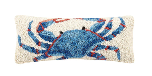 Peking Handicraft 30TG446C05OB Blown Filled Hook Throw Pillow, 12-inch Length, Wool and Cotton (Blue Crab)