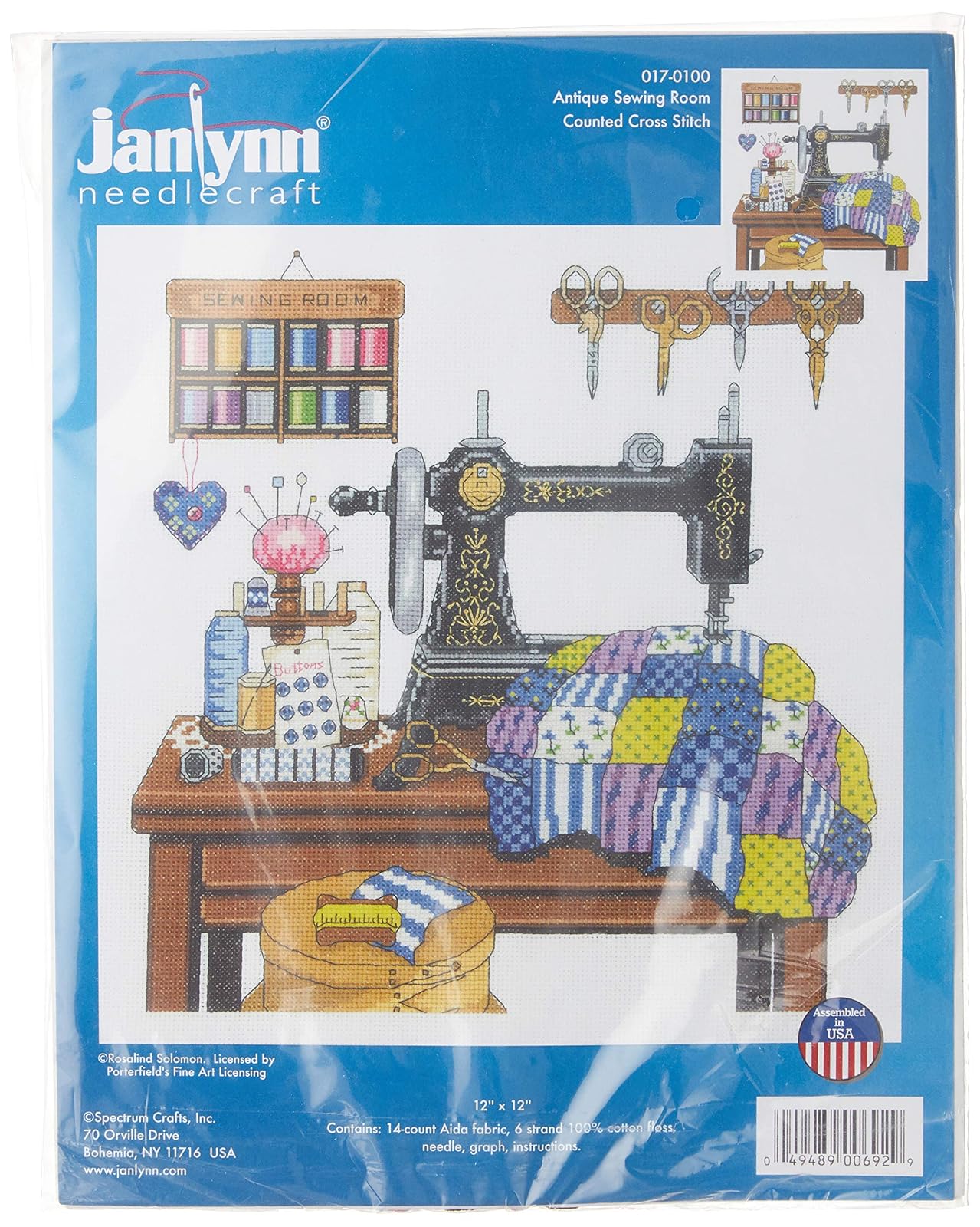 Design Works Crafts Janlynn 14 Count Antique Sewing Room Cross Stitch Kit, 12 by 12-Inch