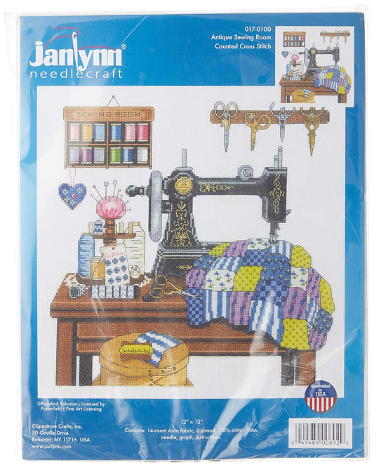 Design Works Crafts Janlynn 14 Count Antique Sewing Room Cross Stitch Kit, 12 by 12-Inch