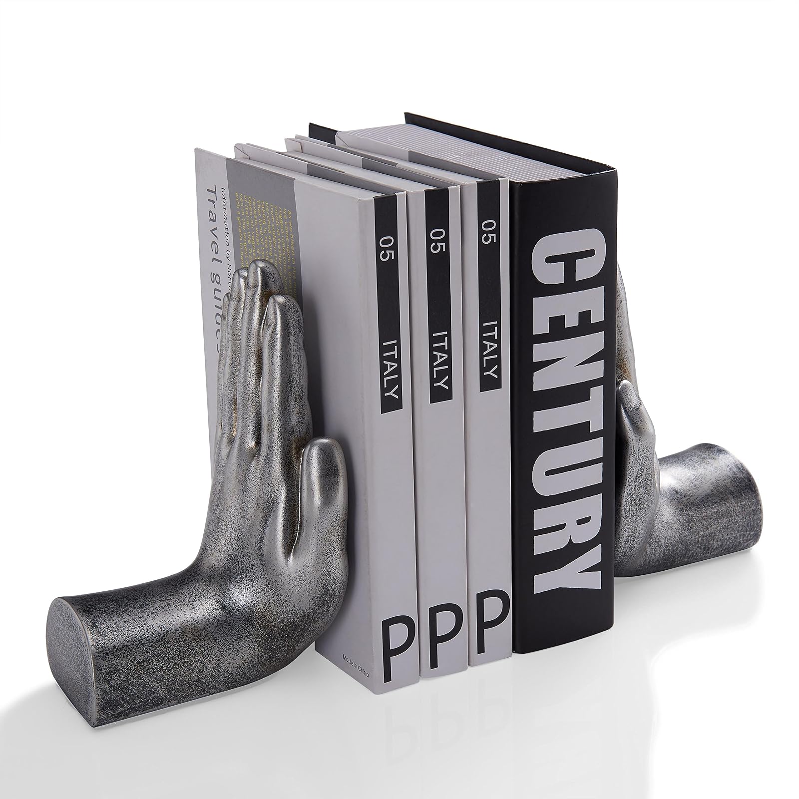 Danya B. NY8003SIL Contemporary Book Shelf Decor - Helping Hands Bookend Set (Set of 2) - Antique Silver