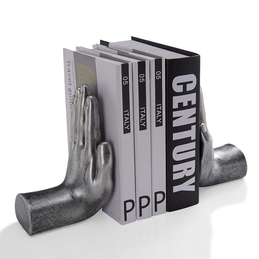 Danya B. NY8003SIL Contemporary Book Shelf Decor - Helping Hands Bookend Set (Set of 2) - Antique Silver