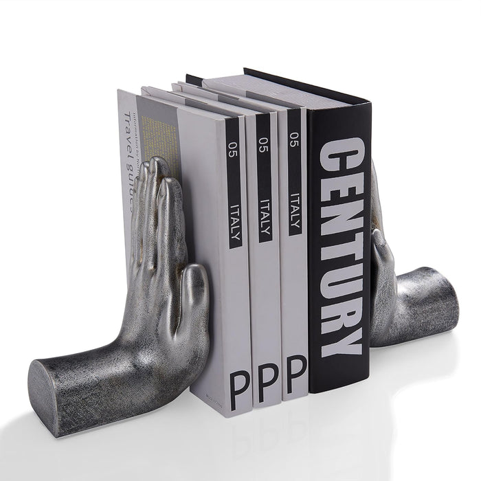 Danya B. NY8003SIL Contemporary Book Shelf Decor - Helping Hands Bookend Set (Set of 2) - Antique Silver