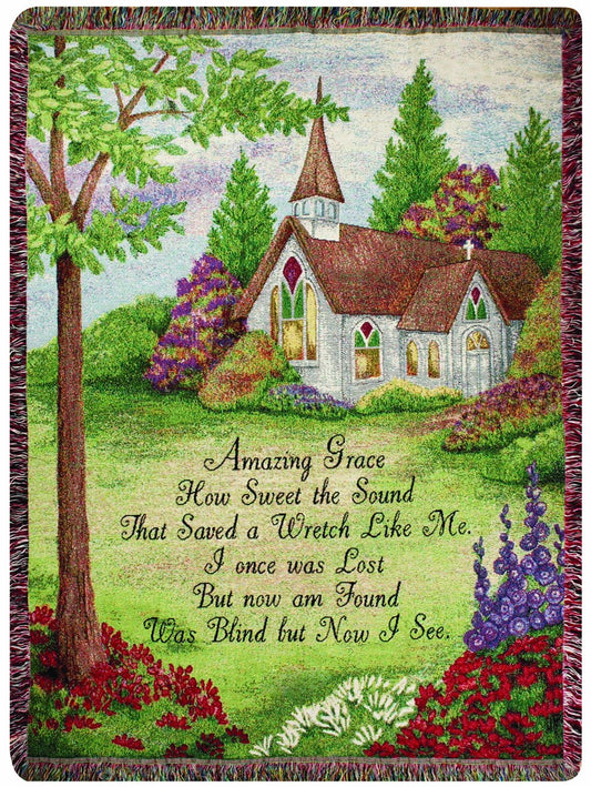 Manual 50 x 60-Inch Tapestry Throw with Fringe, Scenic Amazing Grace