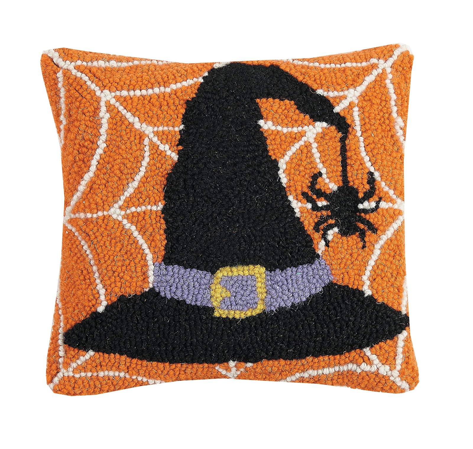 Peking Handicraft 31TG147C10SQ Witch Hat in Web Hook Pillow, 10-inch Square, Cotton and Wool