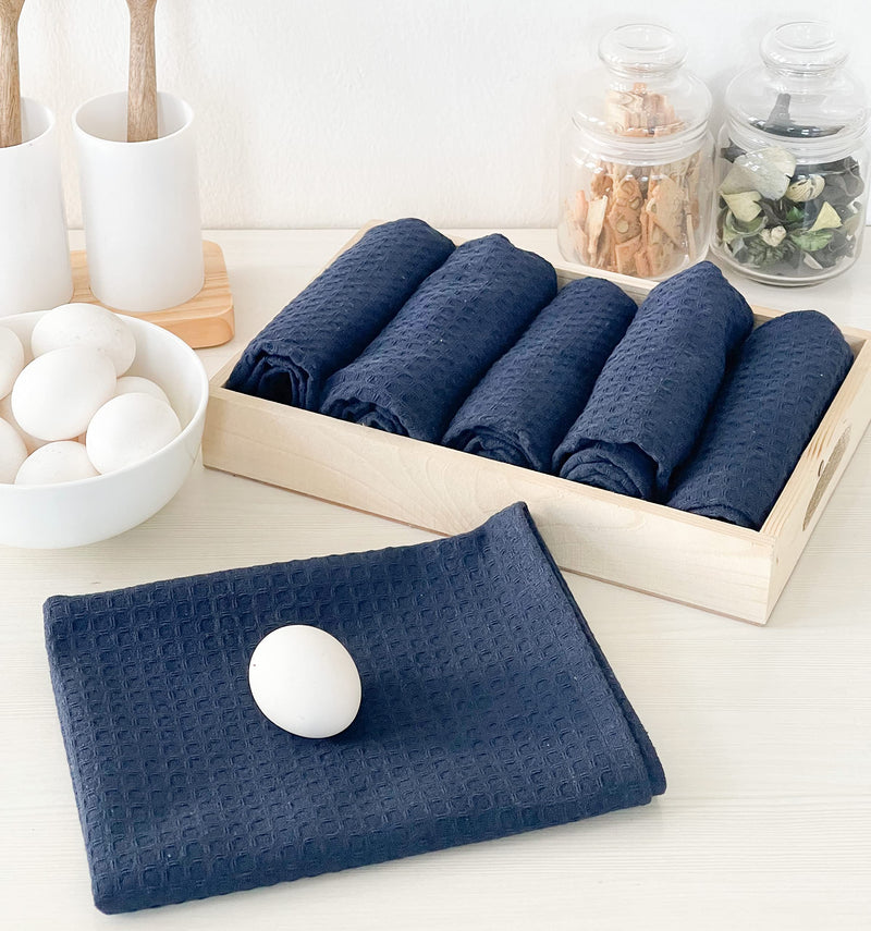 Chardin home Ecofriendly Upcycled Cotton Waffle Kitchen Towels Set, Navy Blue | 18x28 Inch Dish Cloths Set of 6 |Super Absorbent Reusable Hand and countertop Towels Ultra Soft Tea Towels