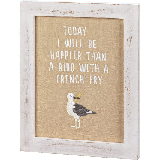 Primitives By Kathy 113753 Happier than a Bird with a French Fry Framed Stitchery, 11-inch Length