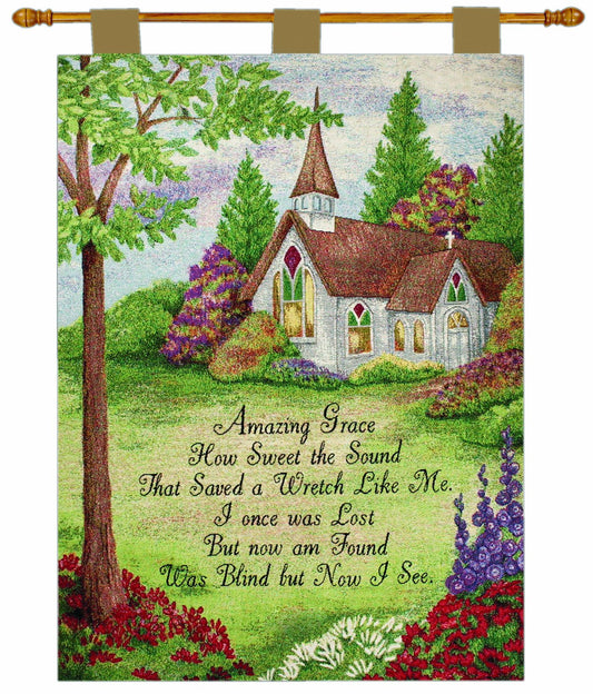 Manual Inspirational Collection 26 X 36-Inch Wall Hanging and Finial Rod, Amazing Grace Church