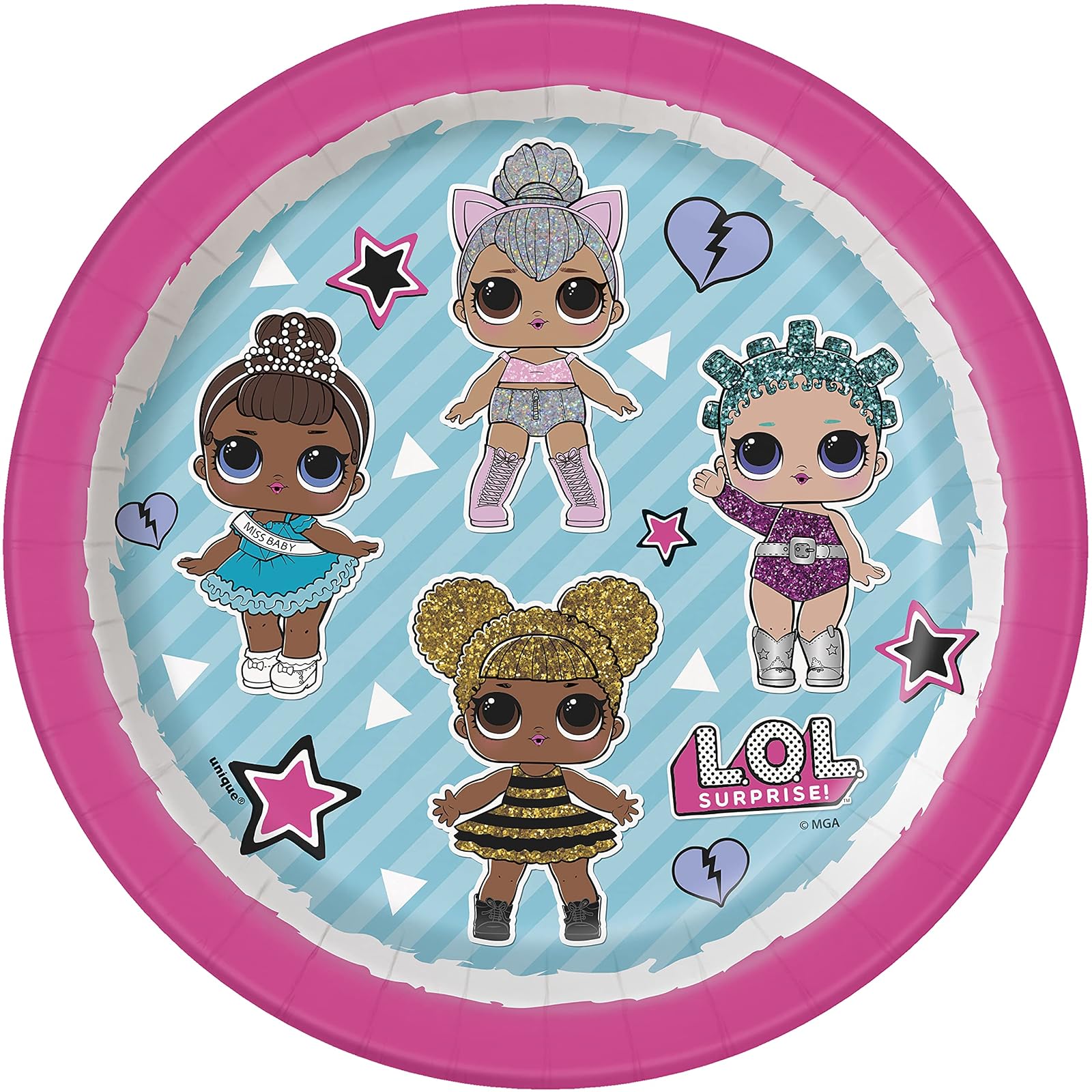 Unique Industries Unique Party 20904 Paper Plates-18 cm- LOL Surprise Party-Pack of 8, Multicolour