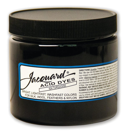 Jacquard Acid Dye for Wool, Silk and Other Protein Fibers, 8 Ounce Jar, Concentrated Powder, Turquoise 624