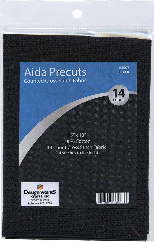 Design Works Crafts 14 Count Pre-Cut Aida Fabric, Black