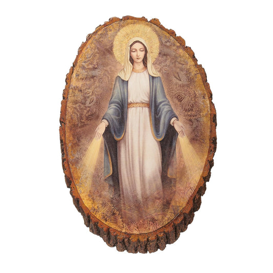 Roman Joseph's Studio Our Lady of Grace Wood Decorative Plaque, 12.25-inch Height, Polyresin, Religious Decoration