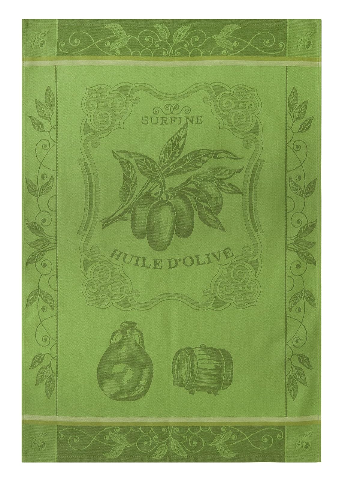Coucke French Cotton Jacquard Towel, Huile Surfine Verte, 20-Inches by 30-Inches, 100% Cotton