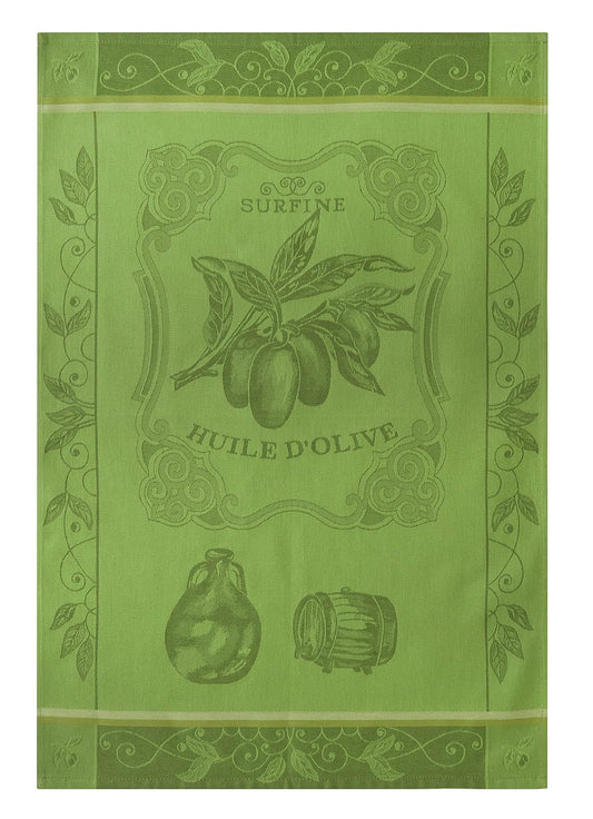 Coucke French Cotton Jacquard Towel, Huile Surfine Verte, 20-Inches by 30-Inches, 100% Cotton