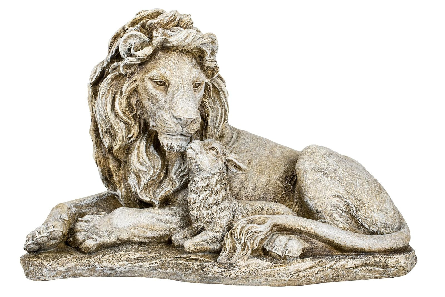 Roman Joseph's Studio Lion and Lamb Large 20 Inch Grey Stone Finish Garden Statue