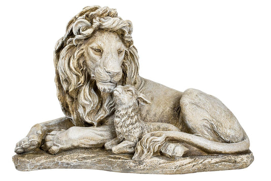 Roman Joseph's Studio Lion and Lamb Large 20 Inch Grey Stone Finish Garden Statue