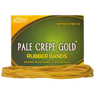 Pens Alliance Rubber 21409 Pale Crepe Gold Rubber Bands Size #117B, 1/4 lb Box Contains Approx. 75 Bands (7" x 1/8", Golden Crepe)