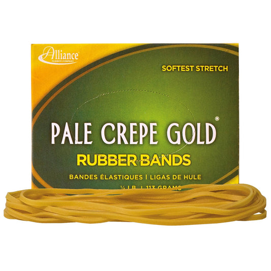 Pens Alliance Rubber 21409 Pale Crepe Gold Rubber Bands Size #117B, 1/4 lb Box Contains Approx. 75 Bands (7" x 1/8", Golden Crepe)