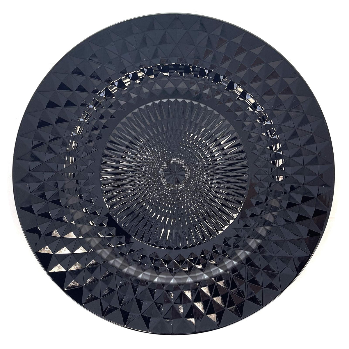 Allgala Charger Plates, 13-Inch 6-Pack Heavy Duty Plastic Diamond Pattern Sparkling — Black