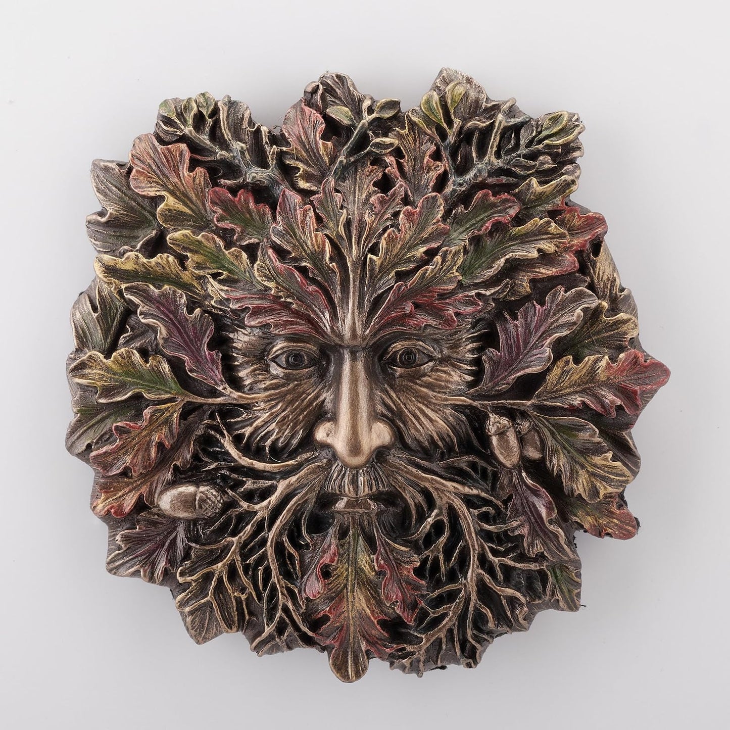 Unicorn Studio Veronese Design 5 1/8 Inch Autumn Equinox Acorn Greenman Wall Sculpture Hand Painted Resin Plaque