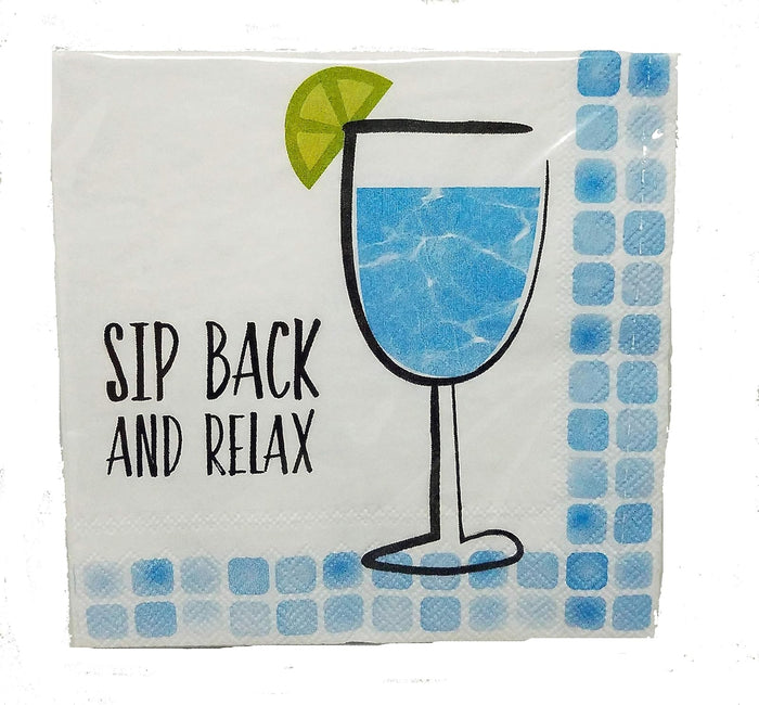 Design Design Turquoise Blue and White Beverage Cocktail Napkins - for Pool Party, 5x5 Inch Square
