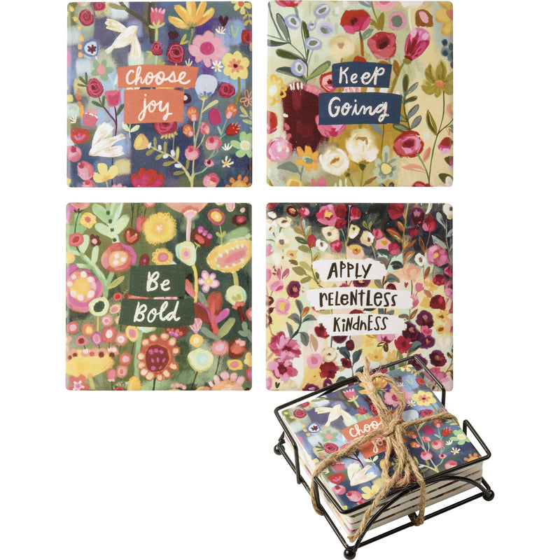 Primitives by Kathy Choose Joy; Keep Going; Be Bold; Apply Relentless Kindness Home Décor Coaster Set