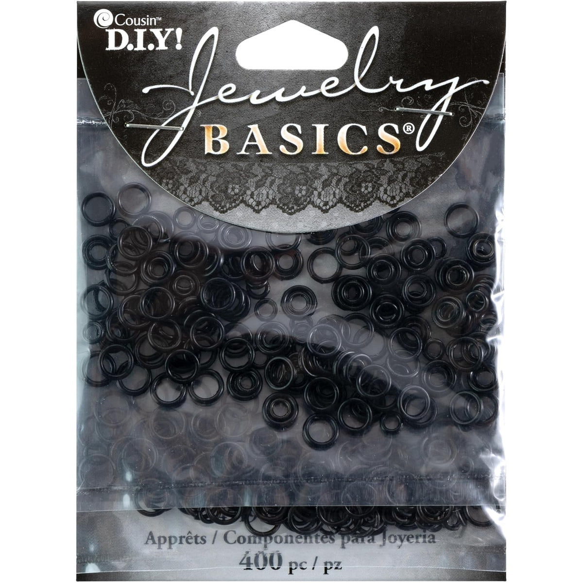 Cousin Jewelry Finding, Black 4mm-6mm Jump Rings, Jump Rings