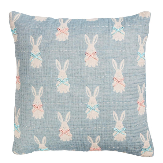 Mud Pie Pillow, 18 x 18-Inch, Blue Bunny