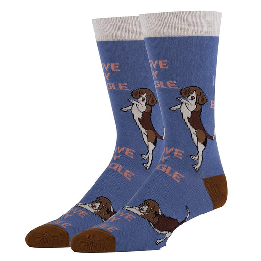 Oooh Yeah Socks Men's Novelty Crew Socks, Funny Crazy Socks, Cool Casual Dress Socks - Beagle Time