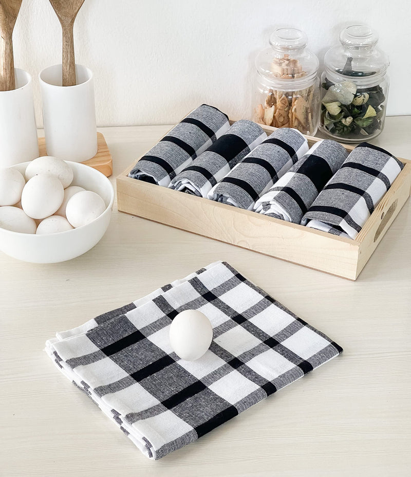 Chardin home Ecofriendly Upcycled Farmhouse Woven Kitchen Towels Set, Black & White | 18x28 Inch Dish Cloths Set of 6 |Super Absorbent Reusable Hand and countertop Towels Ultra Soft Tea Towels