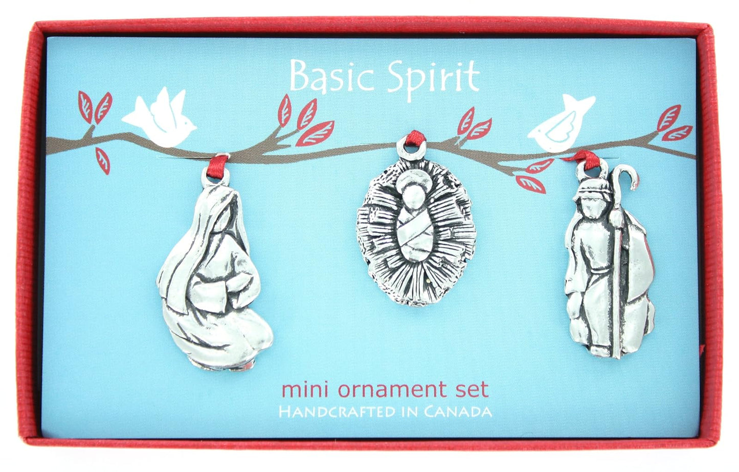 Basic Spirit Nativity Scene Set of 3 Pewter Christmas Ornaments in Gift Box