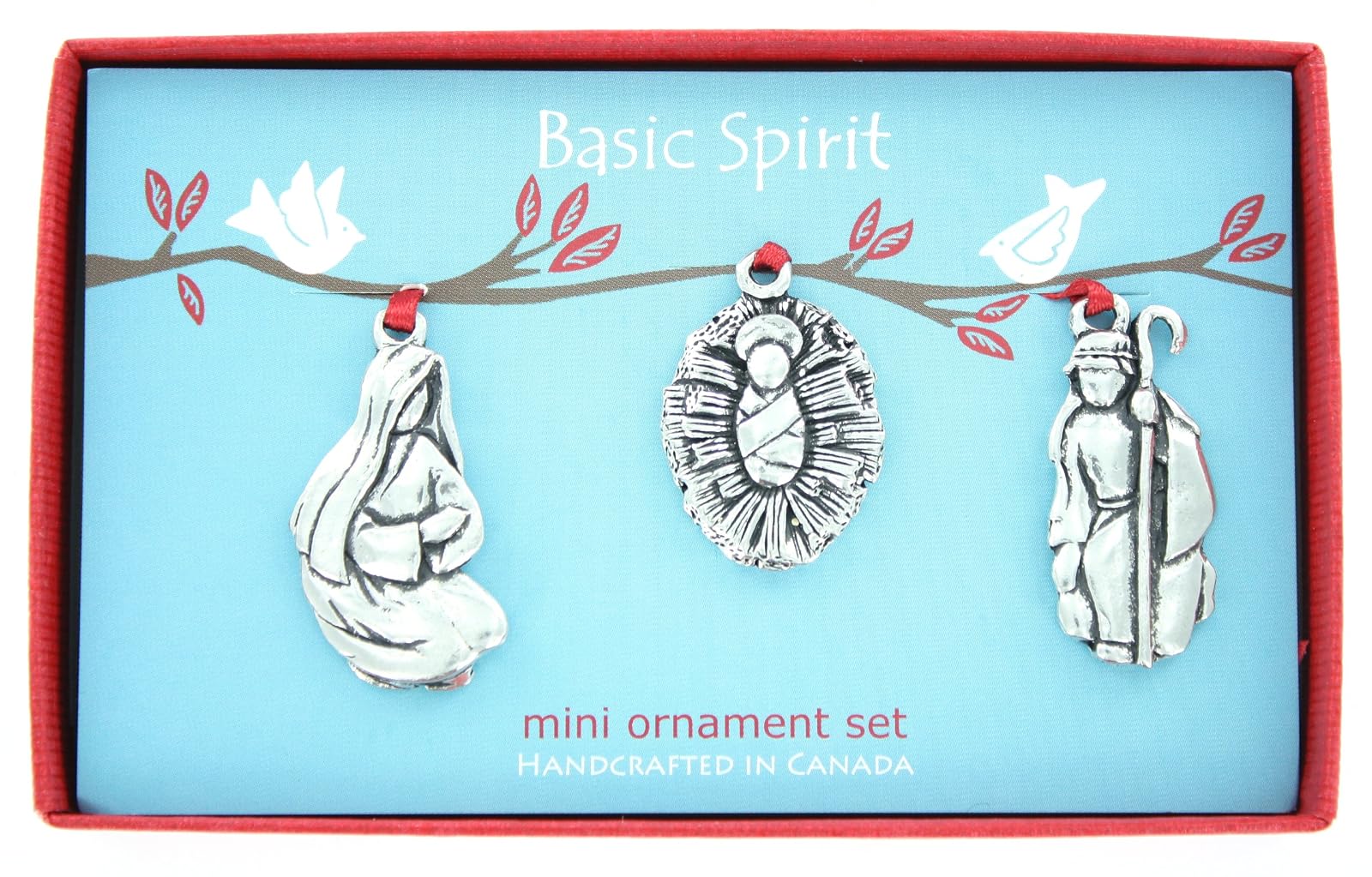 Basic Spirit Nativity Scene Set of 3 Pewter Christmas Ornaments in Gift Box