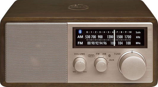 Sangean AM/FM/Bluetooth/Aux-in/USB Phone Charging 45th Anniversary Special Edition Wooden Cabinet Radio (Dark Walnut with Rose Gold Face Plate)