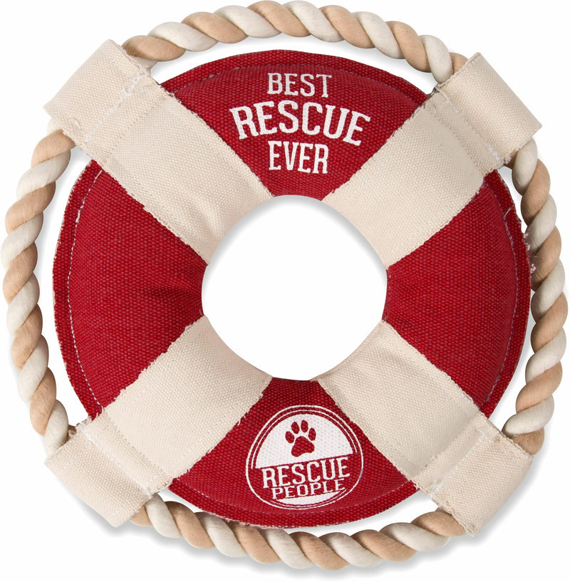 Pavilion Gift Company Pavilion-Best Rescue Ever-Life Saver 11 Inch Large Tug of War Rope Sturdy & Durable Canvas Dog Toys, Red