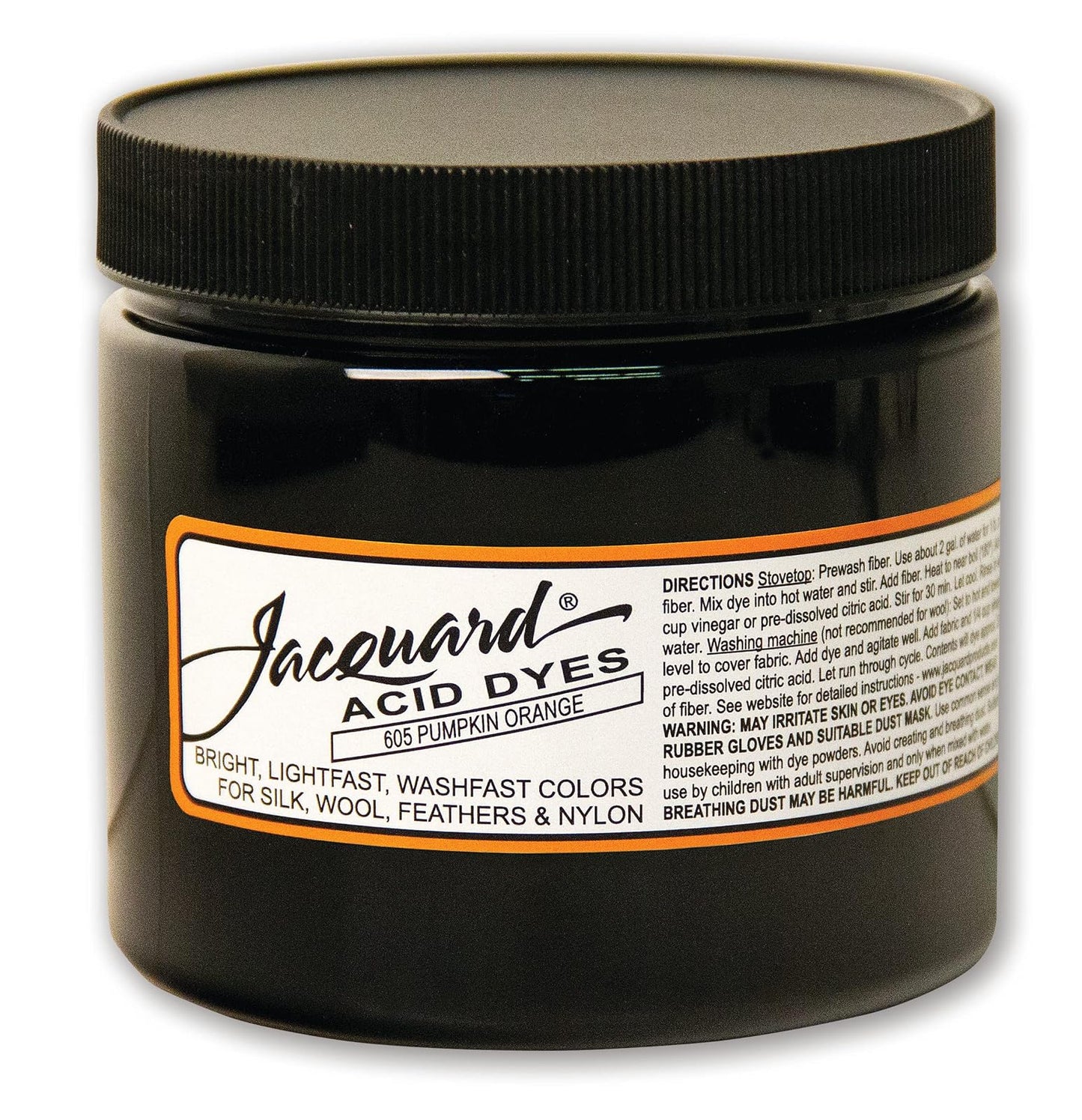 Jacquard Acid Dye for Wool, Silk and Other Protein Fibers, 8 Ounce Jar, Concentrated Powder, Pumpkin Orange 605